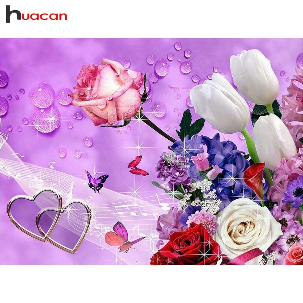 

HUACAN Diamond Embroidery Roses 5d Diy Diamond Painting Cross Stitch Diamond Mosaic Flowers Decor Home Picture Of Rhinestone
