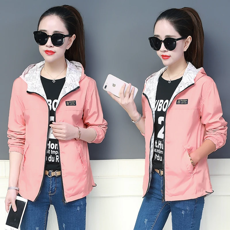

New College Wind Women's Windbreaker Jacket Long Sleeve Korean Student Loose Two Sides Wearing Thin Short Jacket