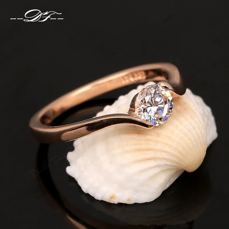 Обручальные/Свадебные кольца с австрийским кубическим цирконием для женщин, розовое золото, модные брендовые ювелирные изделия для женщин, DWR239
