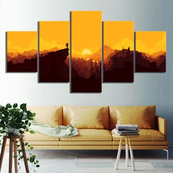 

5 Piece Fantasy Art Mountain Landscape Paintings Firewatch Game Poster Artwork Canvas Paintings for Home Decor Wall Art