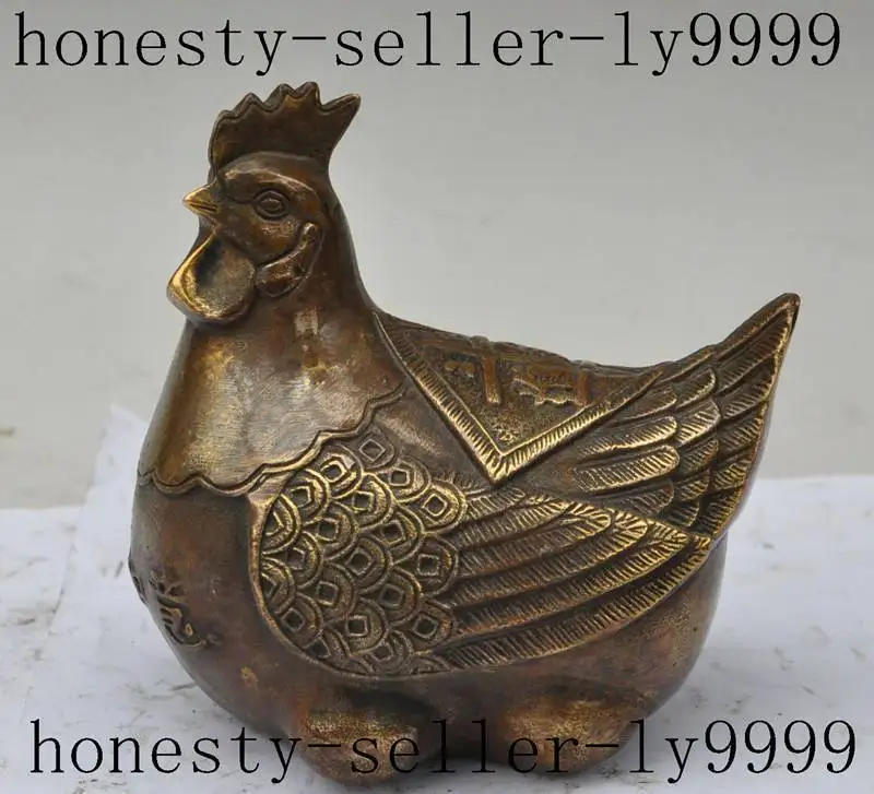 

Metal Crafts stautes 2 chinese bronze wealth money coin animal hen chicken Eggs good lucky fu statue halloween