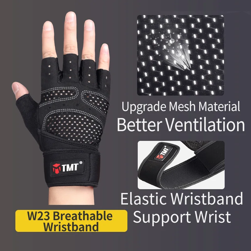 TMT Gym Gloves Breathable Heavyweight Exercise Weight Lifting Man Crossfit Body Building Training Sport Fitness Workout Gloves