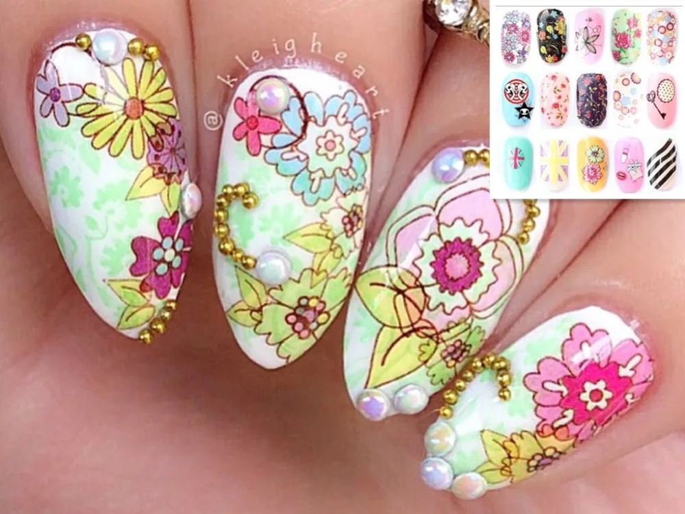 

1 Sheet Water Decals Full Stikers Chic Sweet Flower Stripe Lip Union Jack Print Full Nail Art Water Decals Hot Selling