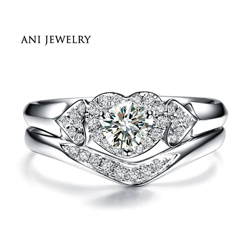 ANI 18K Белое Золото (AU750) Женский Свадебный комплект кольцо 0.35ct сертифицированное