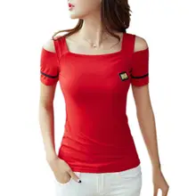 Off The Shoulder Tops For Women Tops Cotton Slim T-Shirt Korean Clothes Tee Shirt Femme 2017 Short Sleeves T Shirt Sexy Tshirt
