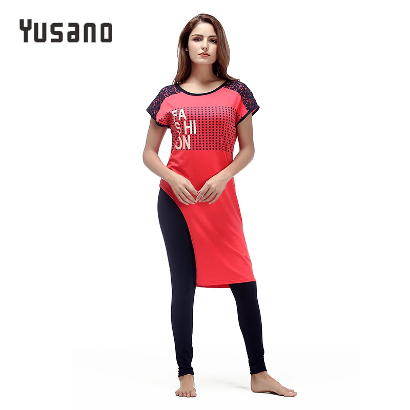 Yusano 2017 пижамы Для женщин хлопок O шеи короткий рукав Кружева лоскутное письмо печать нерегулярные пижамы кигуруми синий и красный цвета