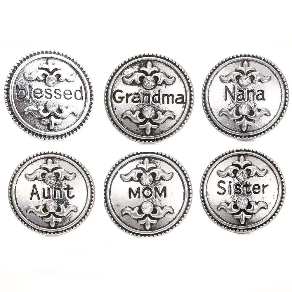 

10pcs/lot Family Snap Jewelry NANA Grandma MOM Aunt Sister Blessed 18MM Metal Snap Buttons for Snap Bracelet