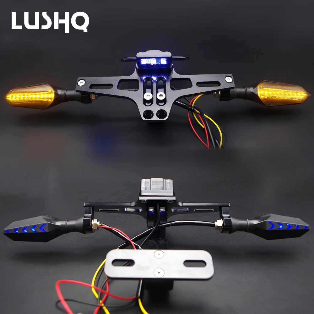  CNC Motorcycle License Plate Bracket holder Adjustable Flow LED for honda xr 400 kawasaki er6n ktm 