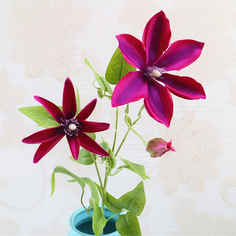 

3 Forks Trident Iron Lotus Artificial Real Touch Flowers Silk Flowers Clematis Floral Latex Noble Flowers Bouquet Home Decor