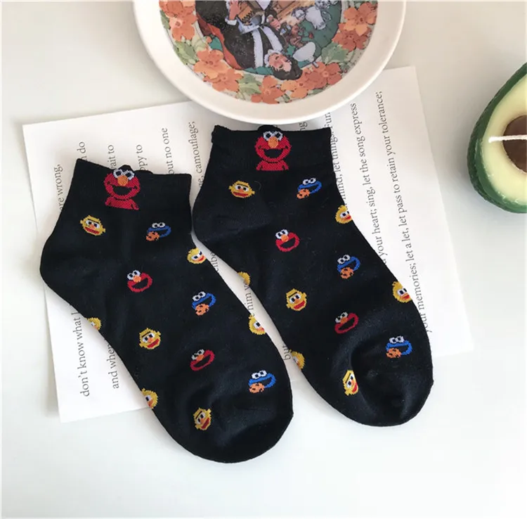 Новое поступление, короткие носки женские повседневные хлопковые носки на весну и осень женские носки с героями мультфильма «Улица Сезам» и «Улица Сезам»