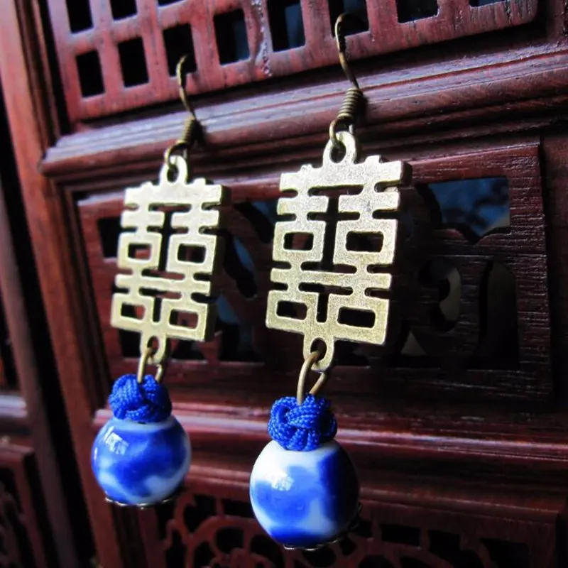 

Ruifan Red/Blue Chinese Characters Shape Ceramic Beads Earrings for Girls Women Festival Wedding Bride Earring Jewelry YEA271