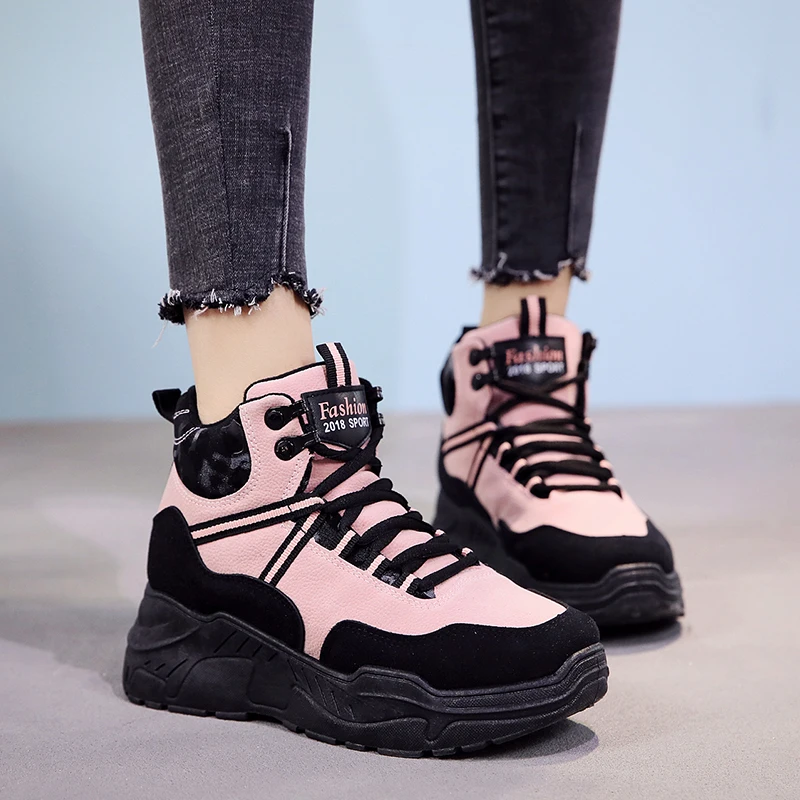 Casuales Cuña De Botas Moda Invierno Zapatos Zapatillas rosado Mujer Plataforma Tobillo Nieve Negro Motocicleta Impermeables Cuero 808nxqF