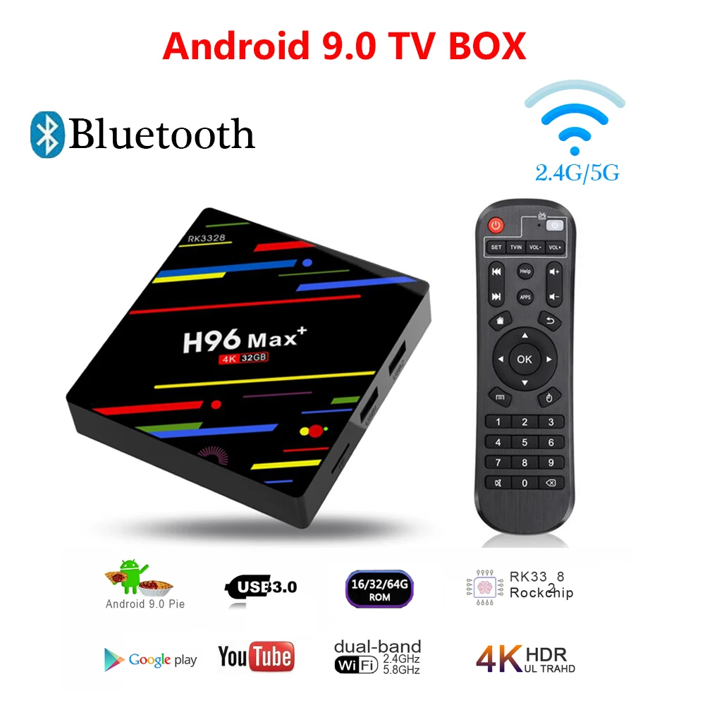 

H96 MAX Plus Smart TV BOX Android 9.0 Bluetooth IPTV Box 4K Media Player 4G 32GB 64GB WIFI Set 4K Youtube Netflix Google Play