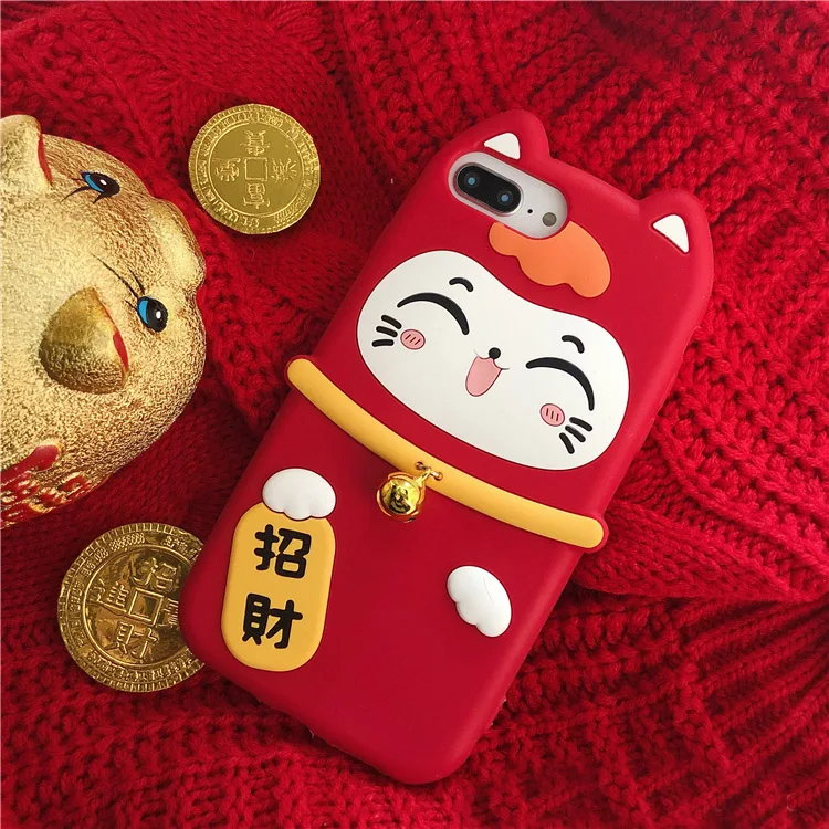 Мягкий чехол для iphone XS max Lucky Cat для iphone 11 pro max XR X 6 7 8 plus Maneki Neko праздничный мягкий чехол для телефона маленький колокольчик