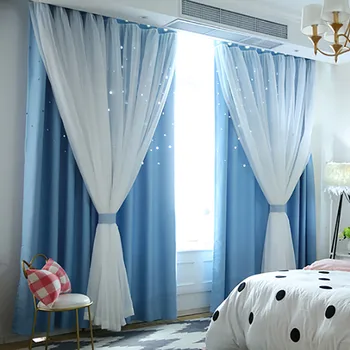 

New Fashion Window Curtain Starry Sky Sheer Curtain Tulle Window Treatment Voile Drape Valance Double-deck Window Decoration