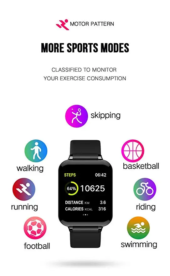 Smart Watch Heart Rate Blood Pressure Monitor Sleep Monitort Information Reminder Waterproof Fitness Tracker For Android iOS