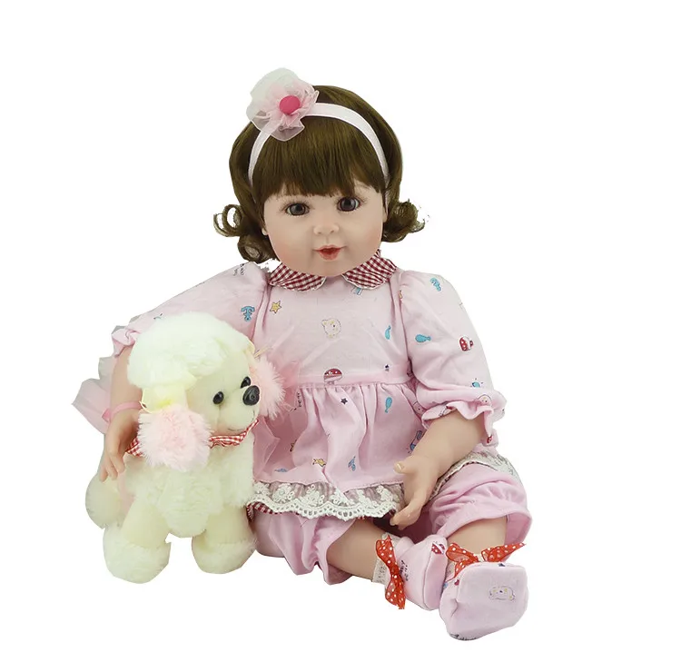 

Lovely Silicone Reborn Babies Doll Toy 55cm Lovely NewBorn Girl Baby With Dog Plush Toy Girl Brinquedos Fashion Play House Toy