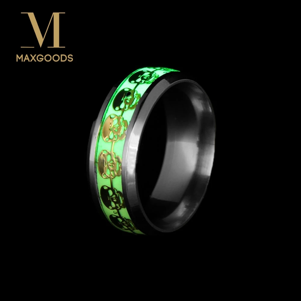 

1 Pcs Luminous Skull Rings for Men Gold Silver Glow In The Dark Rings Stainless Steel Women Rings Jewelry