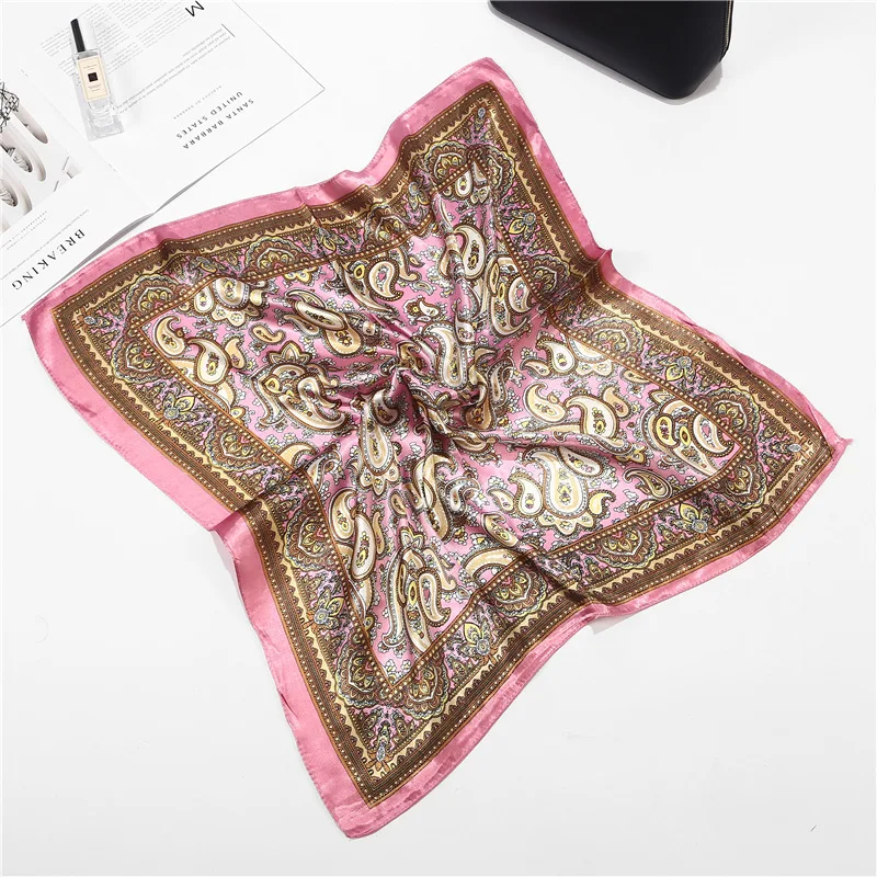 Scarf Silk Satin Bandana Women Summer Square Small Bag Wrap Bohemian Retro Paisley Ladies Scarves Indian Muslim Islamic Kerchief