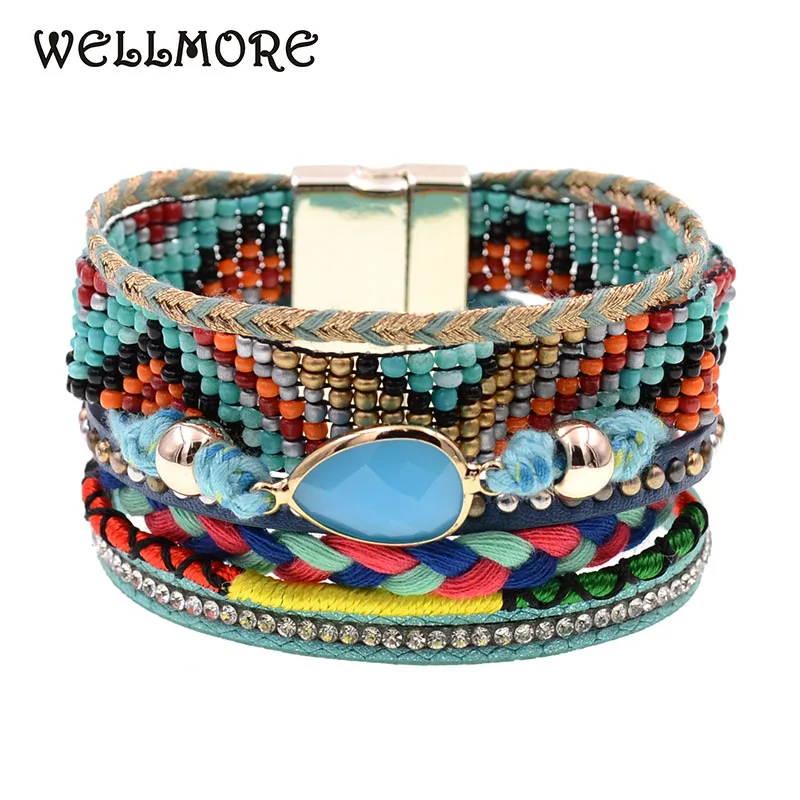 

WELLMORE women bracelets Leather bracelets bohemia beads beaded charm bracelets for women fashion jewelry drop shipping