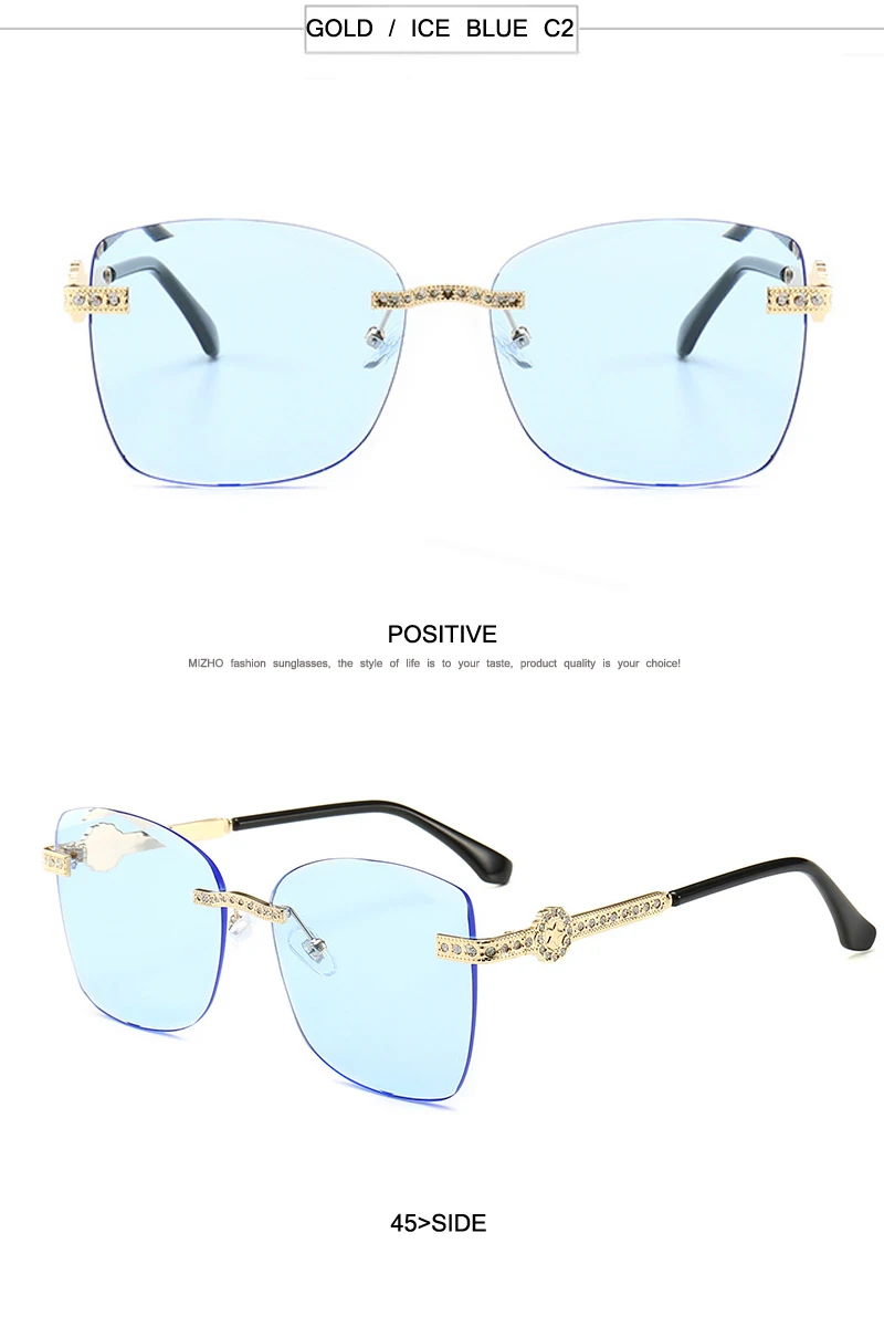 MIZHO модные новые солнцезащитные очки без оправы Женские винтажные трендовые Роскошные брендовые дизайнерские женские солнцезащитные очки Тонированные очки