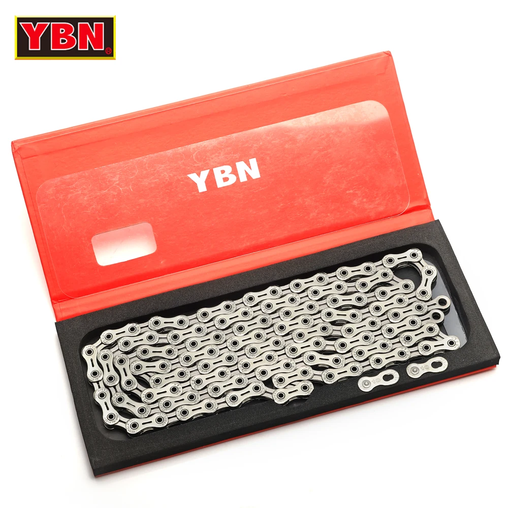 

YBN chain SLA silvery bicycle full hollow 10 speed bike chain mountain road bike 10 variable ultralight 248g 116 links boxed