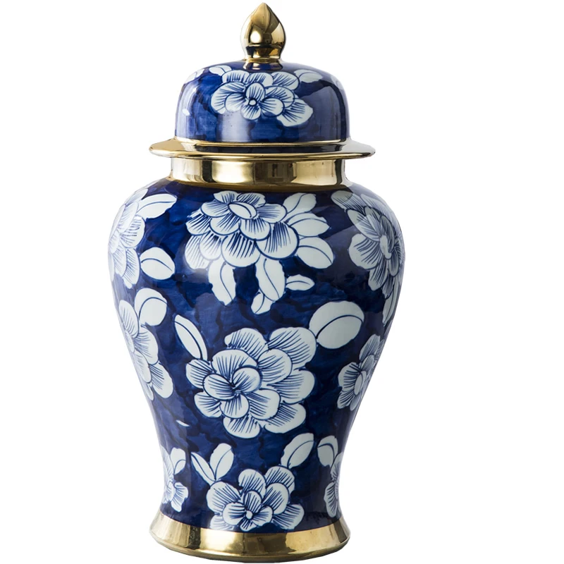 

Jingdezhen ceramic jar pure handmade and handpainted blue and white golden general tank storage tank handicraft decorative vase