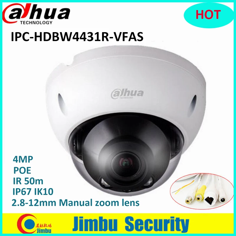 

Dahua 4MP POE 2.8-12mm Manual zoom lens IR 50m with Audio Interface IP Camer IPC-HDBW4431R-VFAS IP/Network Wired Dome Camera