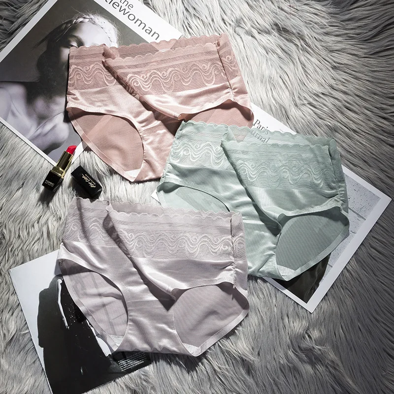 

Underwear Women Bragas Mujer Seamless Ice Silk Seaming Women's Underwear Mid Waist Simple Cotton Ladies Briefs Female Panties