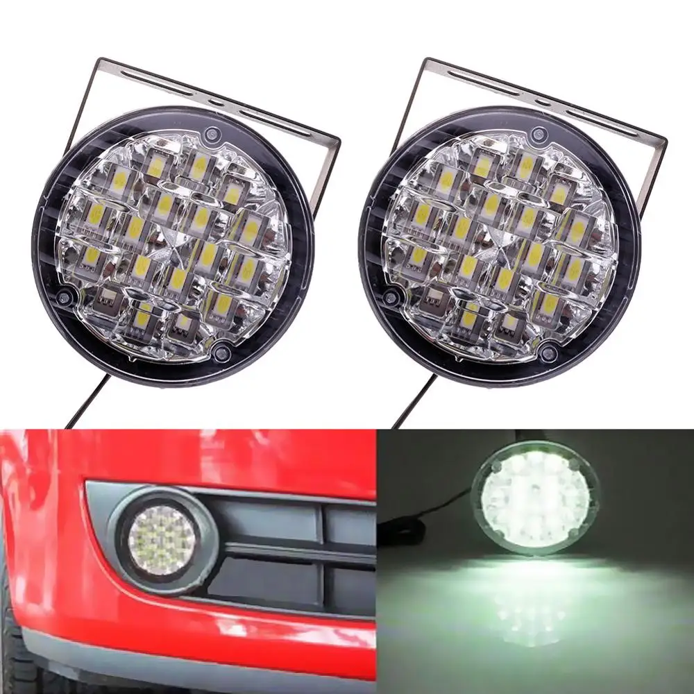 

Promotion! 2pcs/pair 12V LED Car Flexible Daytime Running Lights LED DRL Fog Lamp Round Warning Fog Light Driving Light Bulb