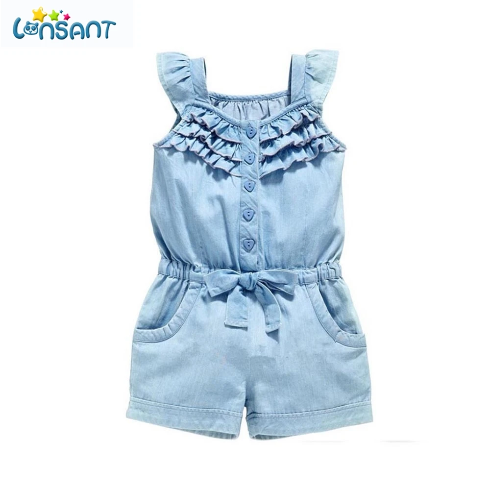 

LONSANT 2018 Summer Baby Girl Clothes Clothing Rompers Denim Blue Cotton Washed Jeans Sleeveless Bow-Knot Jumpsuit N30