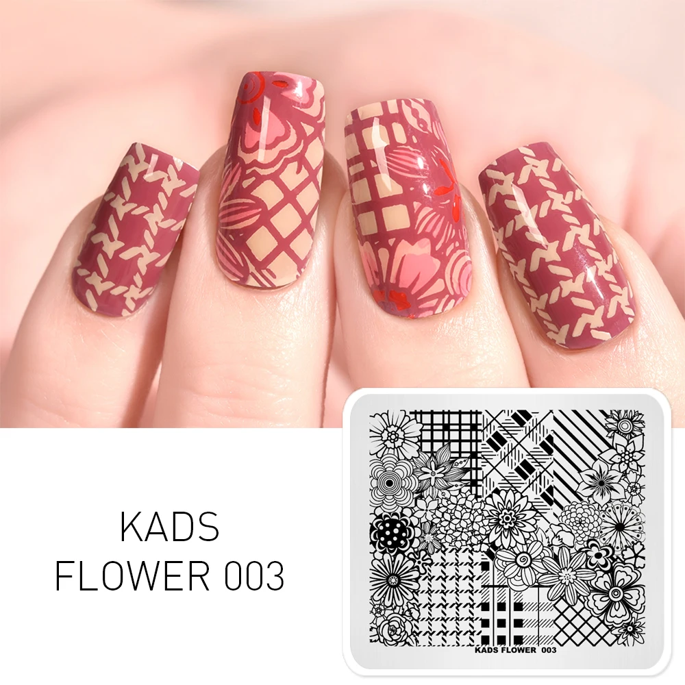 KADS Новое поступление цветы 003 разные в полоску штамп для ногтей пластины