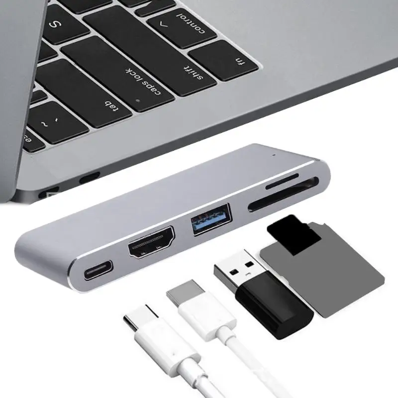 Новый 5 в 1 двойной Тип-C к HDMI 4 K USB 3,0 хаб адаптер TF Card Reader PD Bi-directional зарядки конвертер для Macbook Pro