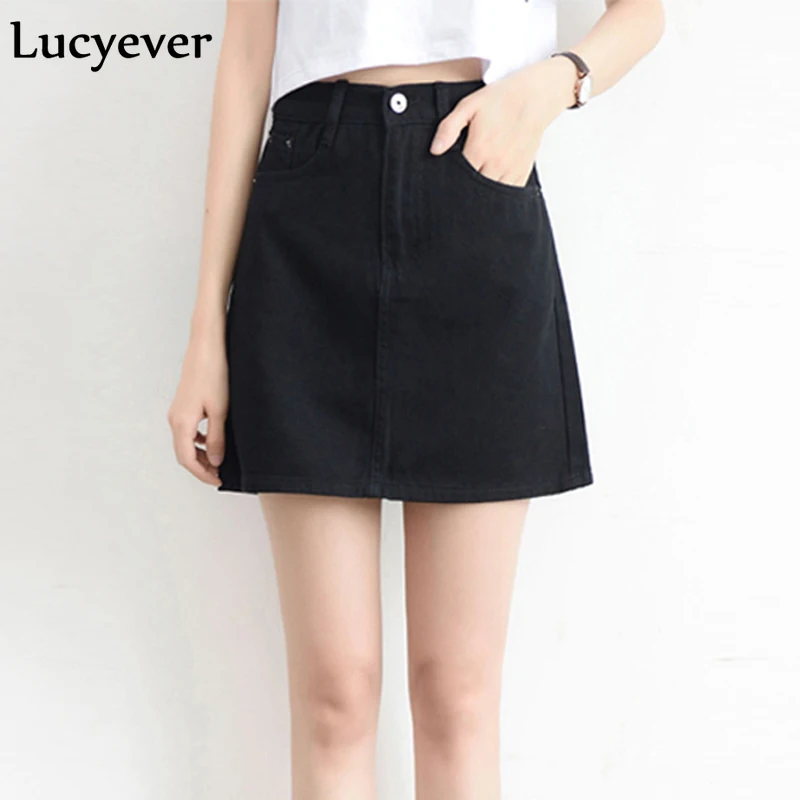 Lucyever модные корейские летние женские Джинсовая юбка высокая талия черный мини-юбки Обтягивающая одежда синие джинсы harajuku Большие размеры