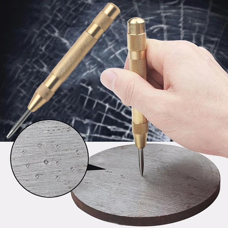 

Portable Center Pin Punches Automatic Centre Punch Window Breaker 130MM Gold High Speed Steel Strikes Surface