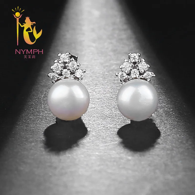 

[NYMPH] Freshwater Pearl Earrings Silver 925 Jewelry Genuine Charm Pearl Jewelry 2017 New Spike Crown For Women Gift Box[E241]