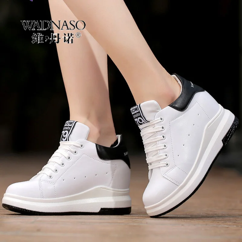 

WADNASO Height Increased Casual Shoes Woman Wedge Platform Sneakers Lace Up Breathable Hide Heels Ladies Shoes Female XZ108
