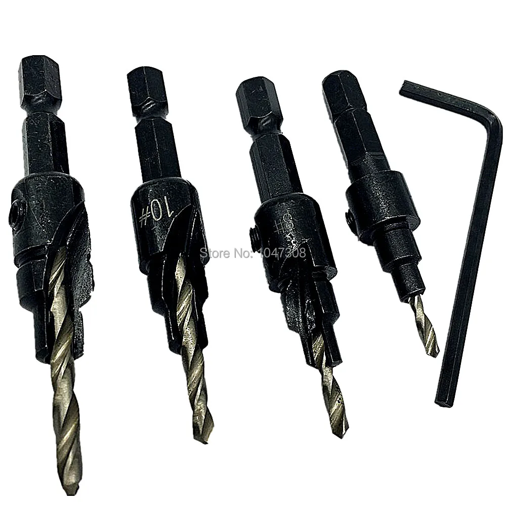 4pcs Hss Wood Countersink Drill Bit Set Quick Change 1/4" Hex Shank