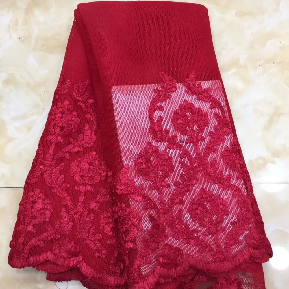 

French lace fabric 5yds/pce dhl red embroidery mesh fabrics women gorgeous luxury party event naija wedding lagos party dress
