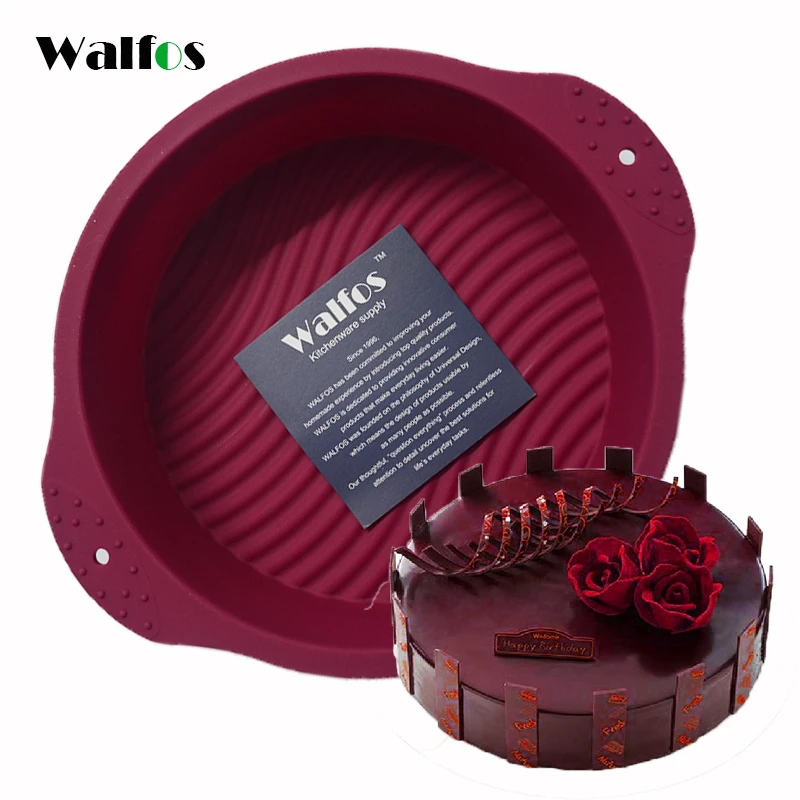 WALFOS Большой Круглый Пищевой антипригарный силиконовый противень для торта 3D форма для торта жаропрочные инструменты для выпечки форма для выпечки лоток для торта на день рождения десерт