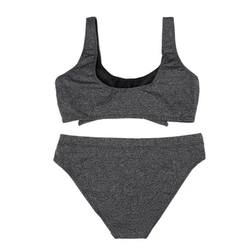 

Grey Bikini Split Swimsuit 2 Piece Set Beach Wear High Waist Split Swimsuit