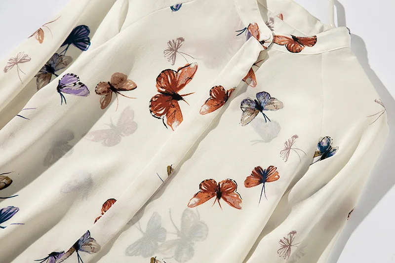 Рубашка с бабочкой, весна-лето, высокое качество, шелковая женская рубашка, Асимметричный Стиль, длинный рукав, повседневная, размера плюс, женская блузка