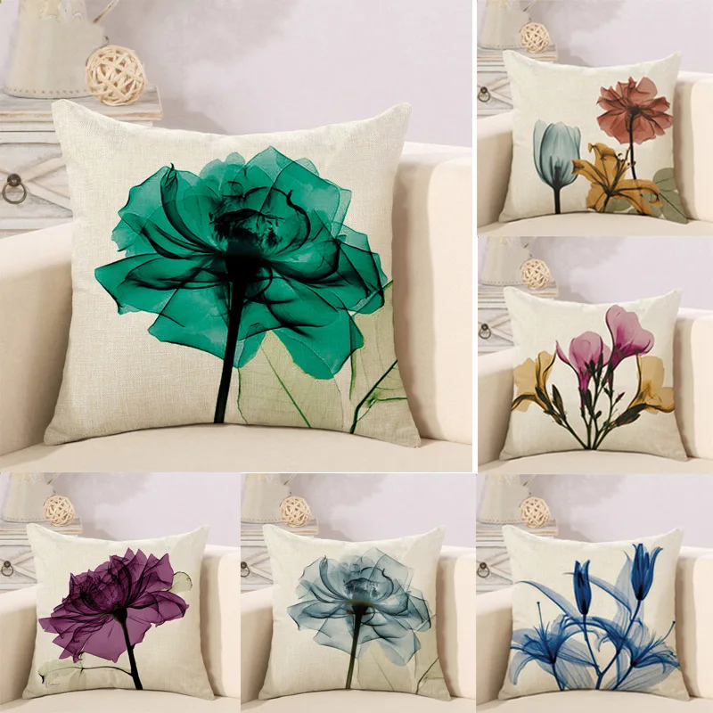 New Simple Flower Series Home Sofa Pillow Cushion Office Chair Cotton and Linen Lumbar Car Cushion Pillowcase