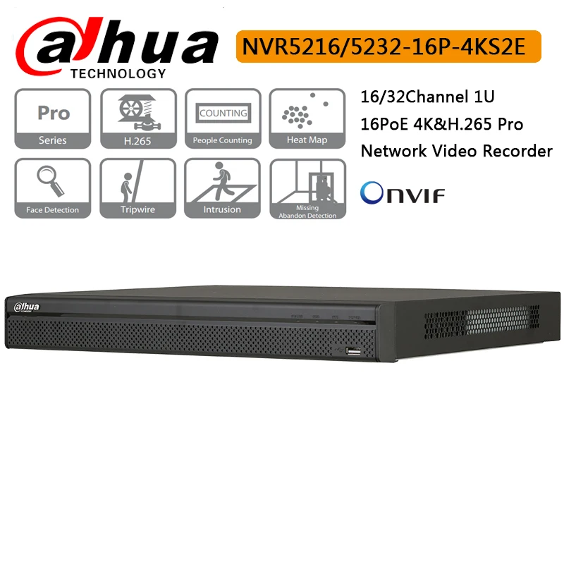 Dahua 16CH 32CH NVR5216-16P-4KS2E NVR5232-16P-4KS2E 16 PoE H.265 Pro сетевой видеорегистратор до 12MP Обнаружение