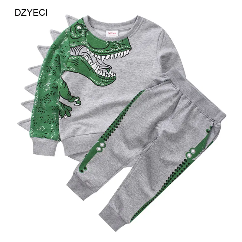 Коллекция года, осенне-зимний набор динозавров для маленьких мальчиков, спортивный костюм из бутика, Детская толстовка с рисунком крокодила топ+ спортивные штаны, комплект одежды