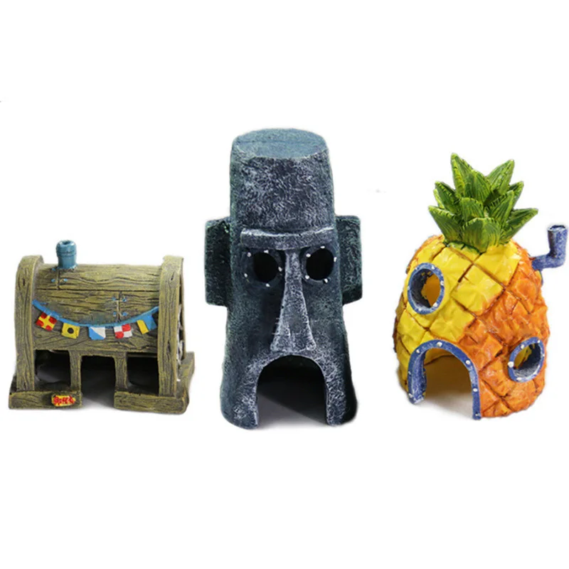 Aquariums Decorations Resin Pineapple House Squidward Easter Island