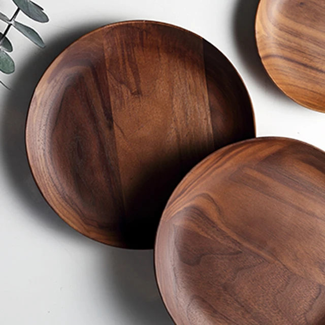Online 8 Large Round Wood Plate Cake Dessert Dishes Serving Image