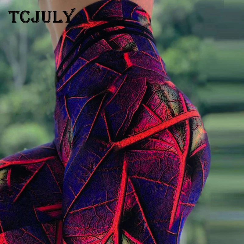 

TCJULY Fashion Leaves Patterns Printed High Waisted Leggings For Women Skinny Push Up Workout Pants Quick Dry Elasticity Leggins
