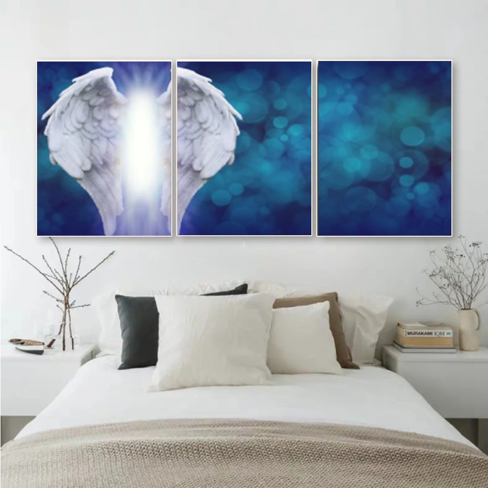 Laeacco Canvas 3 Panel White Angel Wings Calligraphy Painting Wall Decor Posters and Prints Living Room Home Wedding Decoration | Дом и сад