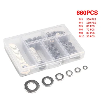 

660Pcs/lot Stainless Steel Flat Washer M3 M4 M5 M6 M8 M10 Anti-corrosion Cleaning Passivation Washers